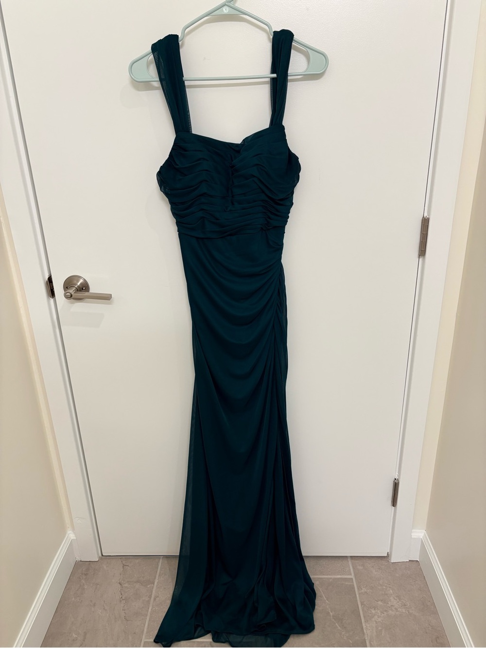 WORN ONCE*** Azazie Dark Teal Ruched Sleeveless Formal Gown